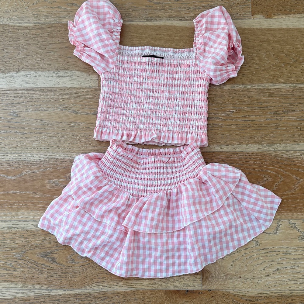Katie J NYC Pink Gingham Skirt and Top Set
